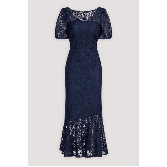 Kay Unger Portia Tea Length Dress in Midnight Blue - Picture 2 of 16